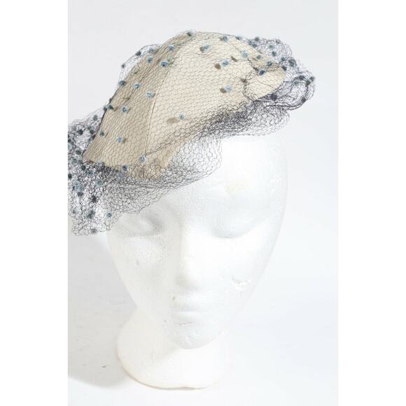 Vintage Buttercream Mesh Tulle Round Hat Elegant Unique Rare Ladies Fashion main image 6